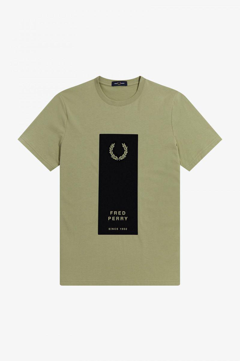 Olive Green Fred Perry Block Print Men\'s T Shirts | PH 1630BEXC